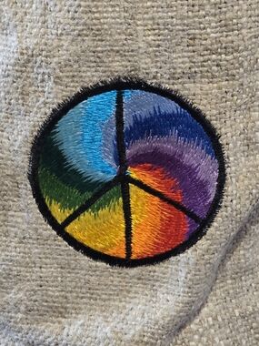 1960s Tote Bag Embroidered Peace Sign Hemp Natural Fiber Love Political Hippie